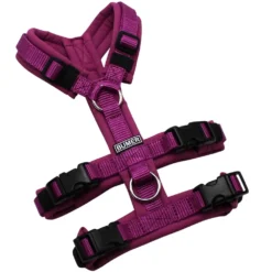 BUMER Sicherheitsgeschirr, gepolstert, Größe XXS, Gurtband Fuchsia Pink, Softshell Feigen Magenta, Ringe silberfarbig (Edelstahl), Schnallen schwarz (DURAFLEX®)