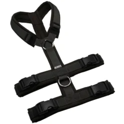 BUMER Sicherheitsgeschirr, gepolstert ohne geteiltem Bruststeg, Größe M, Gurtband PREMIUM Camouflage Green, Softshell Ebenholzbraun, Ringe silberfarbig (Edelstahl), Schnallen schwarz (DURAFLEX®)