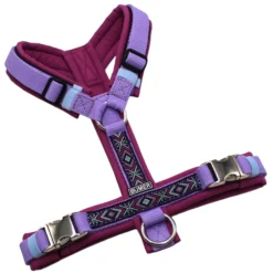 BUMER BOHO Hundegeschirr, Größe S, Gurtband Lavendel (Standard PLUS), Softshell Feigenmagenta, Ringe silberfarbig (Edelstahl), Schnallen Aluminium, Paspel Nachtschattenviolet