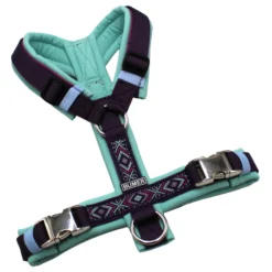 BUMER BOHO Hundegeschirr, Größe XS/S, Gurtband PREMIUM Midnight Plum, Softshell Jadenluft, Ringe silberfarbig (Edelstahl), Schnallen Aluminium, Paspel Feigen Magenta