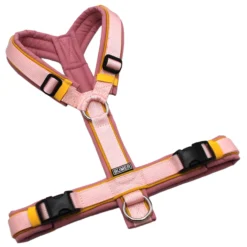 BUMER Hundegeschirr, Größe S/M, Gurtband PREMIUM Blush Petal, Softshell Rosenquarz, Ringe silberfarbig (Edelstahl), Schnallen schwarz (DURAFLEX®), Paspel Honignektar (komplett)