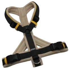 BUMER Hundegeschirr, Größe XXS/XS, Gurtband PREMIUM Camouflage Green, Fleece Pale Cashmere, Ringe silberfarbig (Edelstahl), Schnallen schwarz (DURAFLEX®), Paspel Sonnenblume, Bruststeg geteilt (flach)