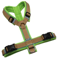 BUMER Hundegeschirr, Softshell Lime, Größe M, Gurtband Beige (Standard PLUS), Ringe silberfarbig (Edelstahl), Schnallen schwarz (DURAFLEX®), Paspel Minty Breeze (komplett)