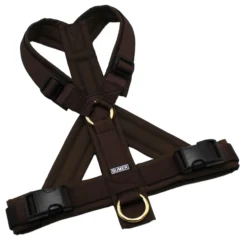 BUMER Hundegeschirr, gepolstert, Größe M, Gurtband PREMIUM Cocoa Bean, CORDURA® Erdbraun, Ringe goldfarbig, Schnallen schwarz (DURAFLEX®), Gummi, Dunkelbraun