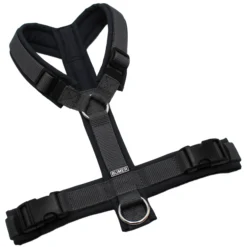 BUMER Hundegeschirr, gepolstert, Größe M/L, Gurtband Dunkelgrau (Standard PLUS), Softshell Cool Grey, Ringe silberfarbig (Edelstahl), Schnallen schwarz (DURAFLEX®)