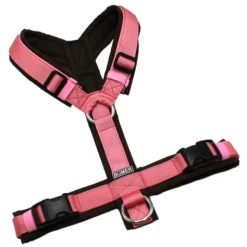 BUMER Hundegeschirr, gepolstert, Größe S, Gurtband PREMIUM Perlmutt Rosa, OXFORD Ebenholzbraun, Ringe silberfarbig (Edelstahl), Schnallen schwarz (DURAFLEX®), Gummi, Blushmist