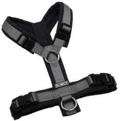 BUMER Hundegeschirr, gepolstert, Größe XXS, Gurtband PREMIUM Pearly Horizon, Softshell Cool Grey, Ringe silberfarbig (Edelstahl), Schnallen schwarz (DURAFLEX®)