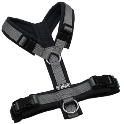 BUMER Hundegeschirr, gepolstert, Größe L, Gurtband: PREMIUM Pearly Horizon, Softshell: Cool Grey, Ringe: silberfarbig (Edelstahl), Schnallen: schwarz (DURAFLEX®)
