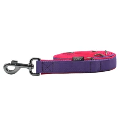 BUMER Hundeleine für Hunde, gepolstert, Länge 250cm, Gurtband Lavendel (Standard PLUS), Softshell Neonpink, Ringe silberfarbig (Edelstahl)