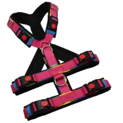 BUMER Sicherheits-Hundegeschirr, gepolstert, Größe M, Gurtband: PREMIUM Himbeer Sorbet, CORDURA® Farbe: Schwarz, Ringe: silberfarbig (Edelstahl), Schnallen: schwarz (mit Sicherung), usw...