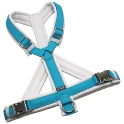 BUMER Hundegeschirr, Größe L, Gurtband Eisblau REFLEX, Softshell Weiss, Ringe silberfarbig (Edelstahl), Schnallen/Schieber Metall (silberfarbig)