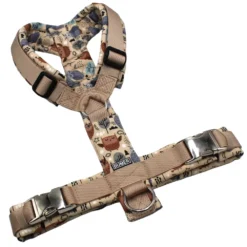 BUMER Hundegeschirr, Größe M, Gurtband PREMIUM Soft Beige, Softshell Waldtiere #11, Ringe silberfarbig (Edelstahl), Schnallen Aluminium, Applikation
