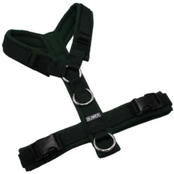 BUMER Hundegeschirr, Größe S, Gurtband PREMIUM X Dunkelgrün, Softshell Smaragdgrün, Ringe silberfarbig (Edelstahl), Schnallen schwarz (DURAFLEX®), Zusatzring Rückensteg