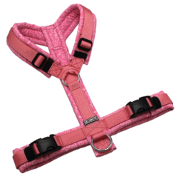 BUMER Hundegeschirr, Größe S/M, Gurtband PREMIUM Perlmutt Rosa, Softshell KARAKUSA Pink, Ringe silberfarbig (Edelstahl), Schnallen schwarz (DURAFLEX®)