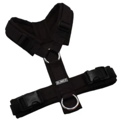 BUMER Hundegeschirr, Größe XS, Gurtband Dunkelbraun, Softshell Antikbraun, Ringe silberfarbig (Edelstahl), Schnallen schwarz (DURAFLEX®)