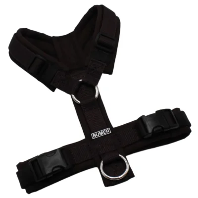 BUMER Hundegeschirr, Größe XS, Gurtband: Dunkelbraun, Softshell: Antikbraun, Ringe: silberfarbig (Edelstahl), Schnallen: schwarz (DURAFLEX®)