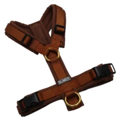 BUMER Hundegeschirr, Größe XXS/XS, Gurtband PREMIUM Copper Glow, Softshell Kupferkastanie, Ringe goldfarbig, Schnallen schwarz (DURAFLEX®)