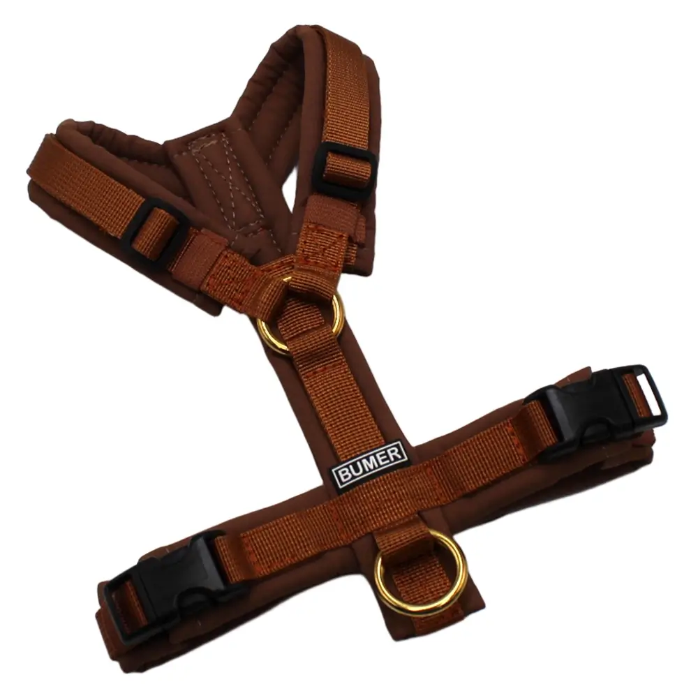 BUMER Hundegeschirr, Größe XXS/XS, Gurtband PREMIUM Copper Glow, Softshell Kupferkastanie, Ringe goldfarbig, Schnallen schwarz (DURAFLEX®)