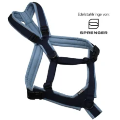 BUMER Trailgeschirr, Größe L, Gurtband PREMIUM Midnight Indigo, Softshell Nebelblau, Ringe schwarz (Edelstahl), Schnallen schwarz (DURAFLEX®)