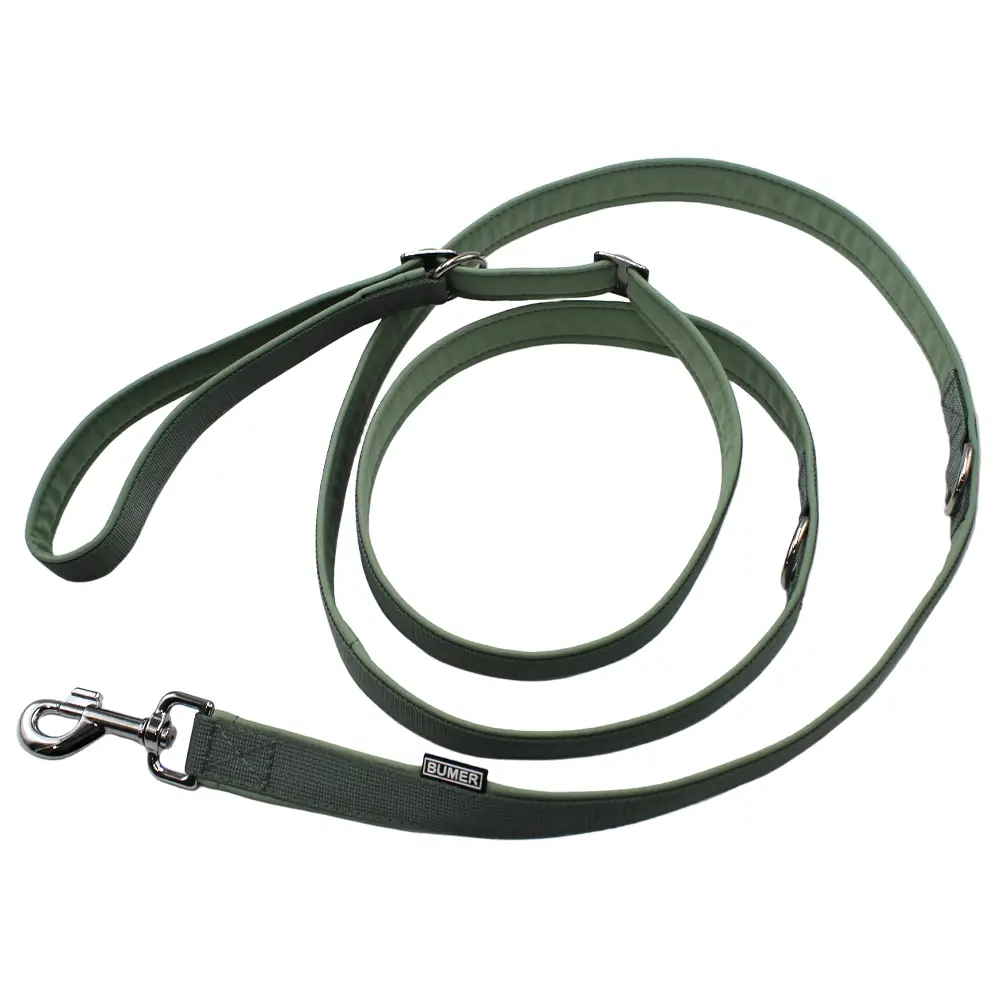 BUMER Agility Hundeleine, 200cm, Halsumfang 22cm, Gurtband PREMIUM Salbei, Softshell Eukalyptus