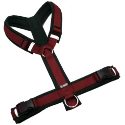 BUMER Hundegeschirr, Größe L, Gurtband PREMIUM X Bordeaux, Softshell Waldnachtgrün, Ringe silberfarbig (Edelstahl), Schnallen schwarz (DURAFLEX®)
