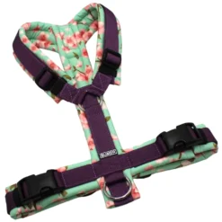 BUMER Hundegeschirr, Größe M, Gurtband PREMIUM Lavender Luxe, Softshell Minty Blossom, Ringe silberfarbig (Edelstahl), Schnallen schwarz (DURAFLEX®)
