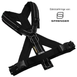 BUMER Hundegeschirr, Größe S, Gurtband: schwarz (REFLEX), CORDURA®: schwarz, Ringe: schwarz (Edelstahl), Schnallen: schwarz (DURAFLEX®)