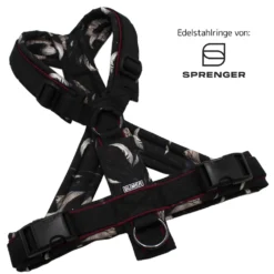 BUMER Hundegeschirr, Größe M, Gurtband PREMIUM Pitch Black, Softshell Vestige, Ringe schwarz (Edelstahl), Schnallen schwarz (DURAFLEX®)