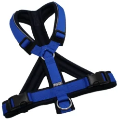 BUMER Hundegeschirr, Größe M, Gurtband PREMIUM Royal Sapphire, MESH Dunkelblau, Ringe silberfarbig (Edelstahl), Schnallen schwarz (DURAFLEX®)