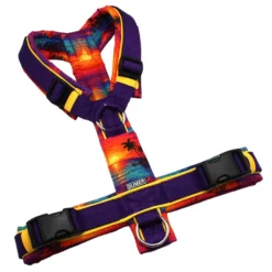 BUMER Hundegeschirr, Größe M, Gurtband PREMIUM X Twilight Plum, Softshell Sunset `94, Ringe silberfarbig (Edelstahl), Schnallen schwarz (DURAFLEX®)