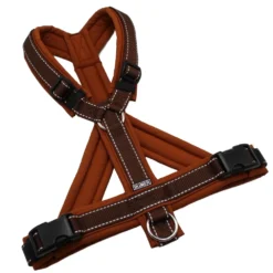BUMER Hundegeschirr, Größe M/L, Gurtband braun REFLEX, Softshell Karamell, Ringe silberfarbig (Edelstahl), Schnallen schwarz (DURAFLEX®)