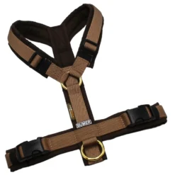 BUMER Hundegeschirr, Größe S, Gurtband PREMIUM Caramel Rust, CORDURA® Humus, Ringe goldfarbig, Schnallen schwarz (DURAFLEX®)
