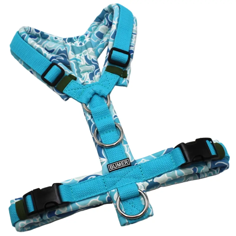 BUMER Hundegeschirr, Größe S, Gurtband PREMIUM X Glacier Breeze, Softshell Artiksfluss, Ringe silberfarbig (Edelstahl), Schnallen schwarz (DURAFLEX®)
