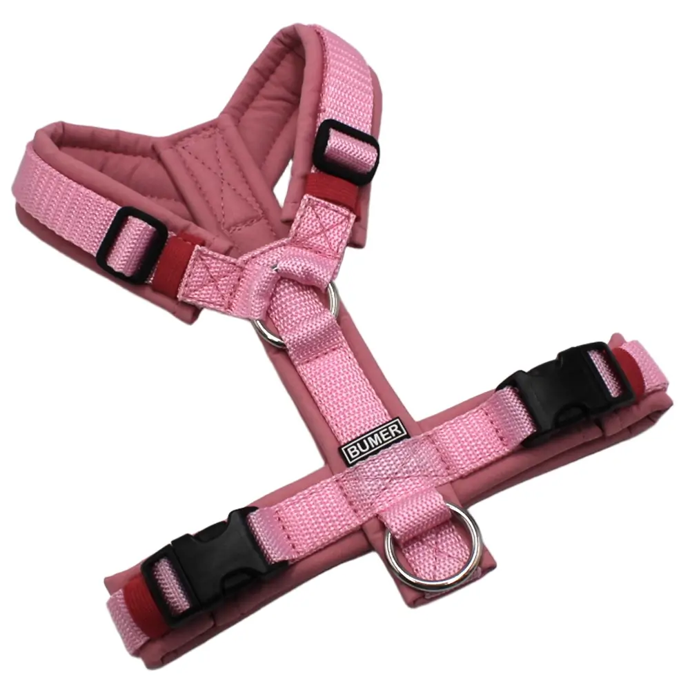 BUMER Hundegeschirr, Größe XS, Gurtband PREMIUM X Rosenzart, Softshell Rosenquarz, Ringe silberfarbig (Edelstahl), Schnallen schwarz (DURAFLEX®)