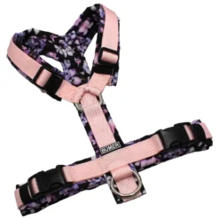 BUMER Hundegeschirr, Größe XS/S, Gurtband PREMIUM Blush Petal, Oxford Japanische Blumen, Ringe silberfarbig (Edelstahl), Schnallen schwarz (DURAFLEX®)