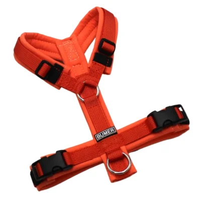 BUMER Hundegeschirr, Größe XXS/XS, Gurtband: PREMIUM Scarlett Essence, Softshell: Bubblegum, Ringe: silberfarbig (Edelstahl), Schnallen: schwarz (DURAFLEX®)