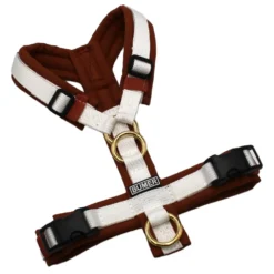 BUMER Hundegeschirr, Größe XXS/XS, Gurtband PREMIUM Silken Snow, Softshell Karamell, Ringe goldfarbig, Schnallen schwarz (DURAFLEX®)