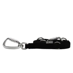 BUMER Hundeleine, 180cm (3fach verstellbar), Gurtband PREMIUM Pitch Black (15mm), Softshell Schwarz, Ringe silberfarbig (Edelstahl), Karabiner Aluminium