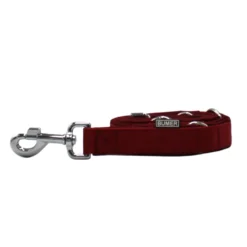 BUMER Hundeleine, 200cm (3fach verstellbar), Gurtband PREMIUM Berry Bordeaux, Softshell Bordeaux, Ringe silberfarbig (Edelstahl)