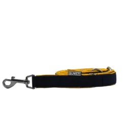 BUMER Hundeleine, 200cm (3fach verstellbar), Gurtband PREMIUM Midnight Indigo (25mm), Softshell Ingwernektar, Ringe/Karabiner silberfarbig
