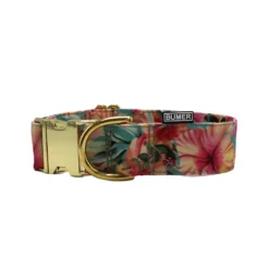BUMER Motiv Steckhalsband, Halsumfang 39-46 cm, Oxford Hibiskusbläten, Ring/Schnalle goldfarbig, Breite 40mm