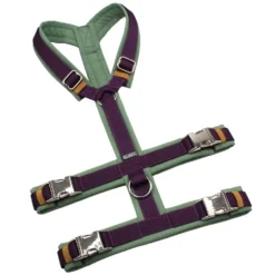 BUMER Sicherheitsgeschirr, Größe L, Gurtband PREMIUM Lavender Luxe, Softshell Eukalyptus, Ringe silberfarbig (Edelstahl), Schnallen/Schieber Metall (silberfarbig)