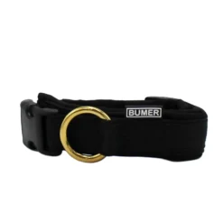 BUMER Steckhalsband, Hundehalsband, Halsumfang 30-36cm, Gurtband PREMIUM Pitch Black, Softshell Schwarz, Ringe goldfarbig