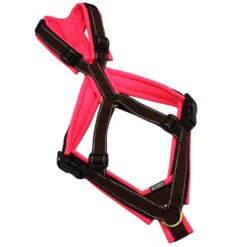 BUMER Trailgeschirr, Größe M, Gurtband Braun REFLEX, Softshell Neonpink, Ringe goldfarbig, Schnallen schwarz (DURAFLEX®)