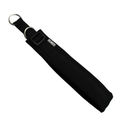 BUMER Zugstopp Halsband, Halsumfang 52-58 cm, Gurtband PREMIUM Pitch Black, Softshell Schwarz, Ringe silberfarbig (Edelstahl)