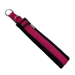 BUMER Zugstopp Halsband, Halsumfang 52-58 cm, Gurtband PREMIUM X Flamingo Flourish, Softshell Schwarz, Ringe silberfarbig (Edelstahl)