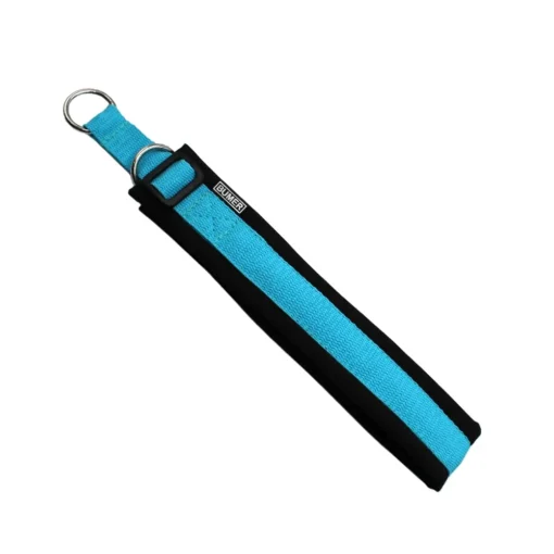 BUMER Zugstopp Halsband, Halsumfang 52-58 cm, Gurtband PREMIUM X Glacier Breeze, Softshell Schwarz, Ringe silberfarbig (Edelstahl)