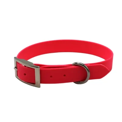 BUMER BIOTHANE® Halsband, Halsumfang: 44cm, Neonpink mit Doppelstegschnalle, Ring: silberfarbig (Edelstahl)