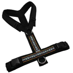 BUMER BOHO Hundegeschirr, gepolstert ohne geteilten Bruststeg, Größe L, Gurtband: PREMIUM Pitch Black, Softshell: schwarz, Ringe: silberfarbig (Edelstahl), Schnallen: schwarz