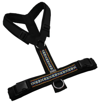 BUMER BOHO Hundegeschirr, gepolstert ohne geteilten Bruststeg, Größe L, Gurtband: PREMIUM Pitch Black, Softshell: schwarz, Ringe: silberfarbig (Edelstahl), Schnallen: schwarz